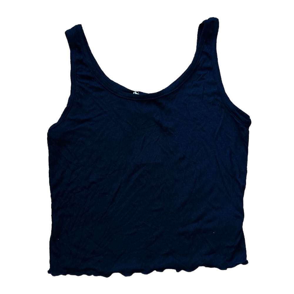 NWT Anthropologie Maronie Ruffle Hem Ribbed Black Tank Top Size L